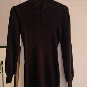 ANRABESS Women’s Black Long Sleeve Turtle Mock Neck Rib Knit Stretch Mini Dress